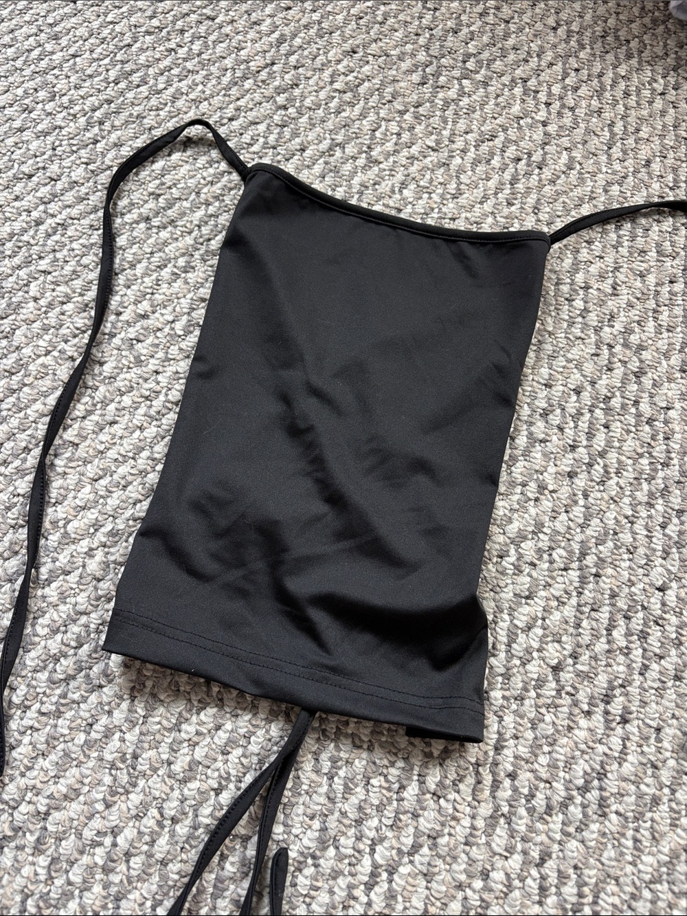Black Women's Halter Crop Top with Tie Back